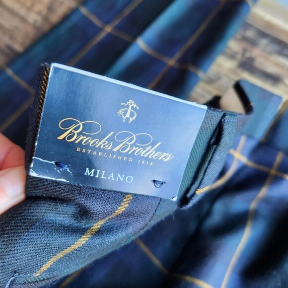 NWT Brooks Brothers Milano Fit Lanificio Di Pray Italian Wool Green Check Pants - Picture 10 of 14